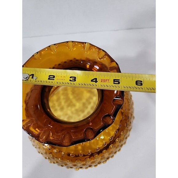 Vintage Amber Glass Hobnail Lamp Shade Globe Ruffled Top Replacement 6 7/8" Base - Picture 5 of 11